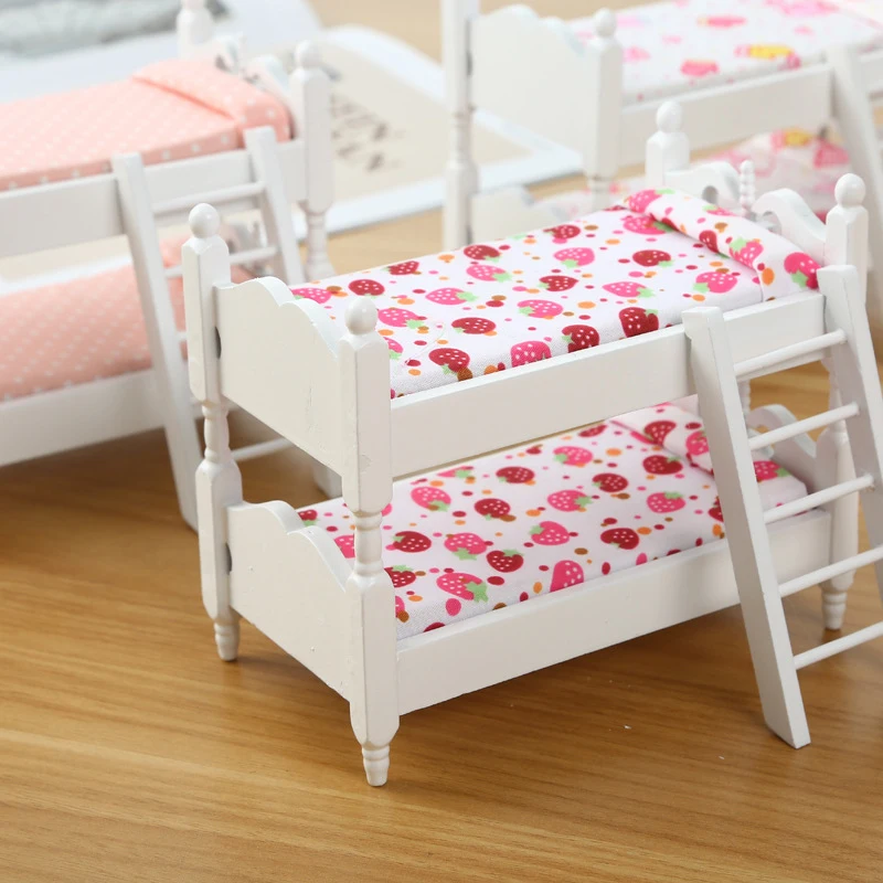 1:12 casa de bonecas em miniatura beliche brinquedo empilhamento cama móveis casa modelo decoração brinquedo casa boneca acessórios