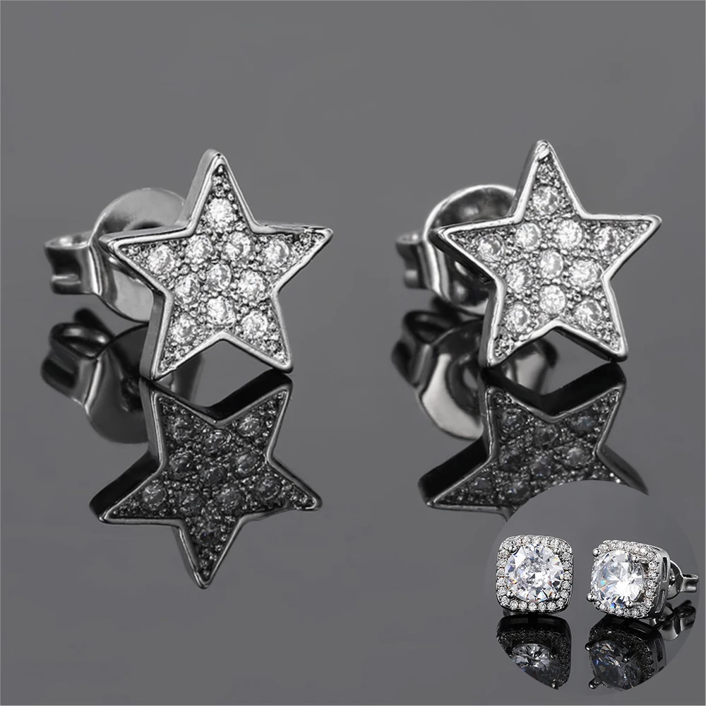 Einfache Sternform Ohrstecker Hip Hop Iced Out AAA+ Zirkonia Ohrringe für Frauen Männer Modeschmuck Geschenk Zubehör Trendy