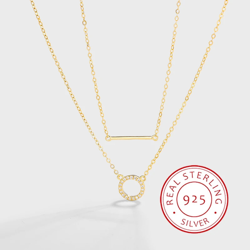 Fashionable and Light Luxury 14K Gold Authentic S925 Silver Double Layer Necklace for Women Commuting Versatile Clavicle Chain