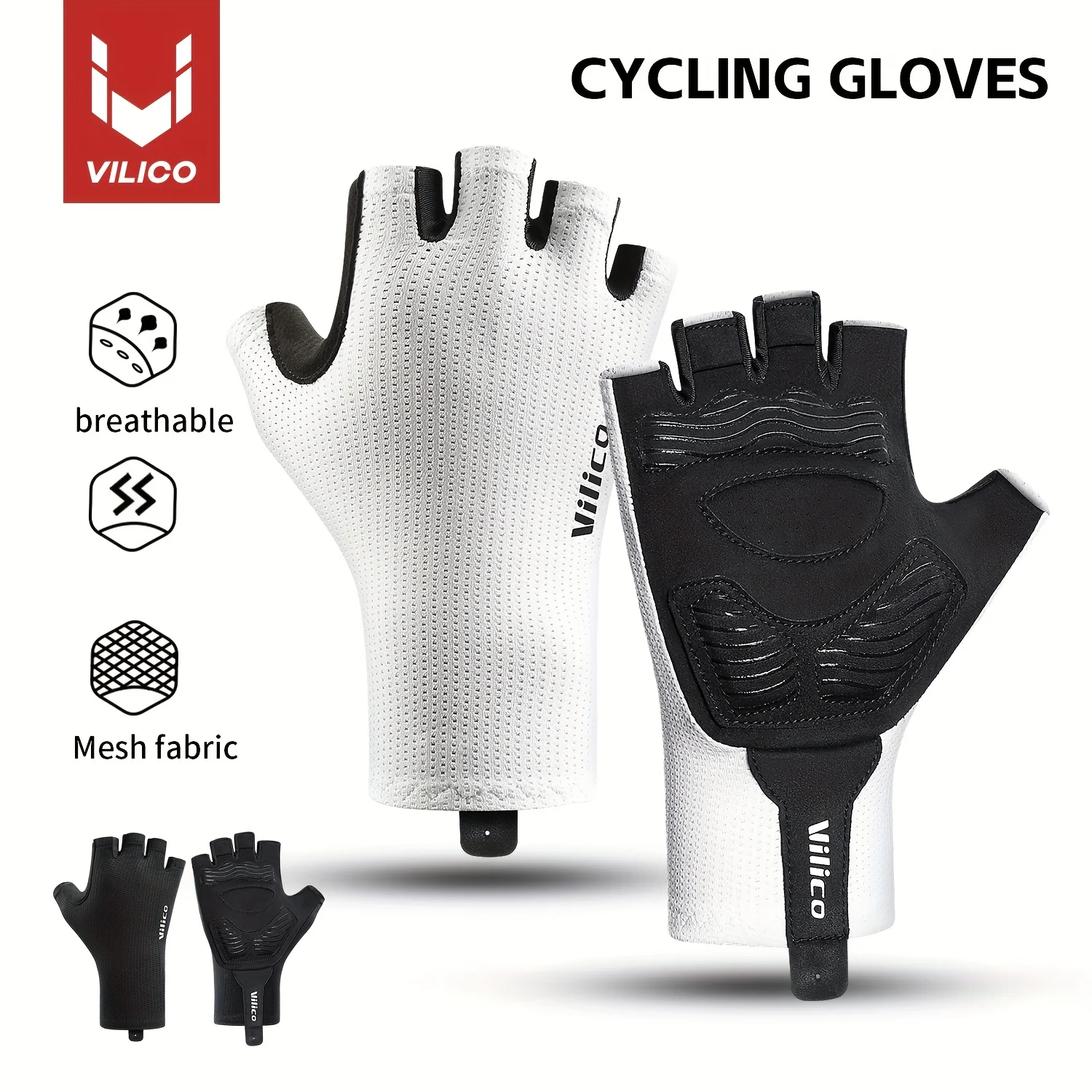 VILICO Halbfinger-Fahrradhandschuhe, rutschfeste Fahrradhandschuhe mit Stoßdämpfung für Sportfahrer, perfekt für Rennradfahrer