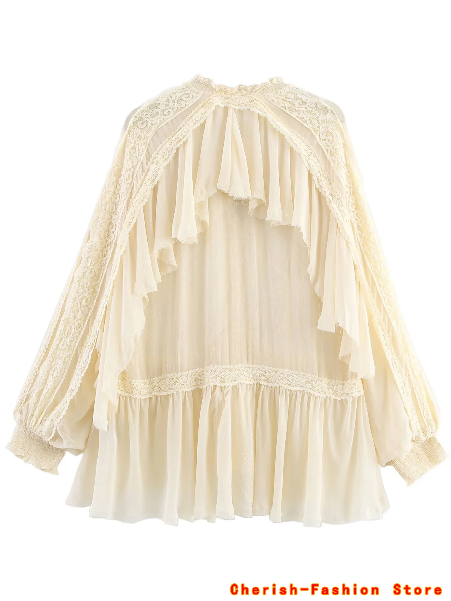 

Весенне-летняя женская свободная многослойная декоративная рубашка в стиле девушки с рюшами и воротником-стойкой, рубашка с длинными рукавами, 2025 г., женская сексуальная блузка