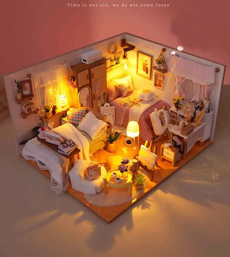DIY Doll House Case Wooden Miniature Dollhouse Furniture Light Handmade Model Assembly Toys for Children Girls Birthday Gifts