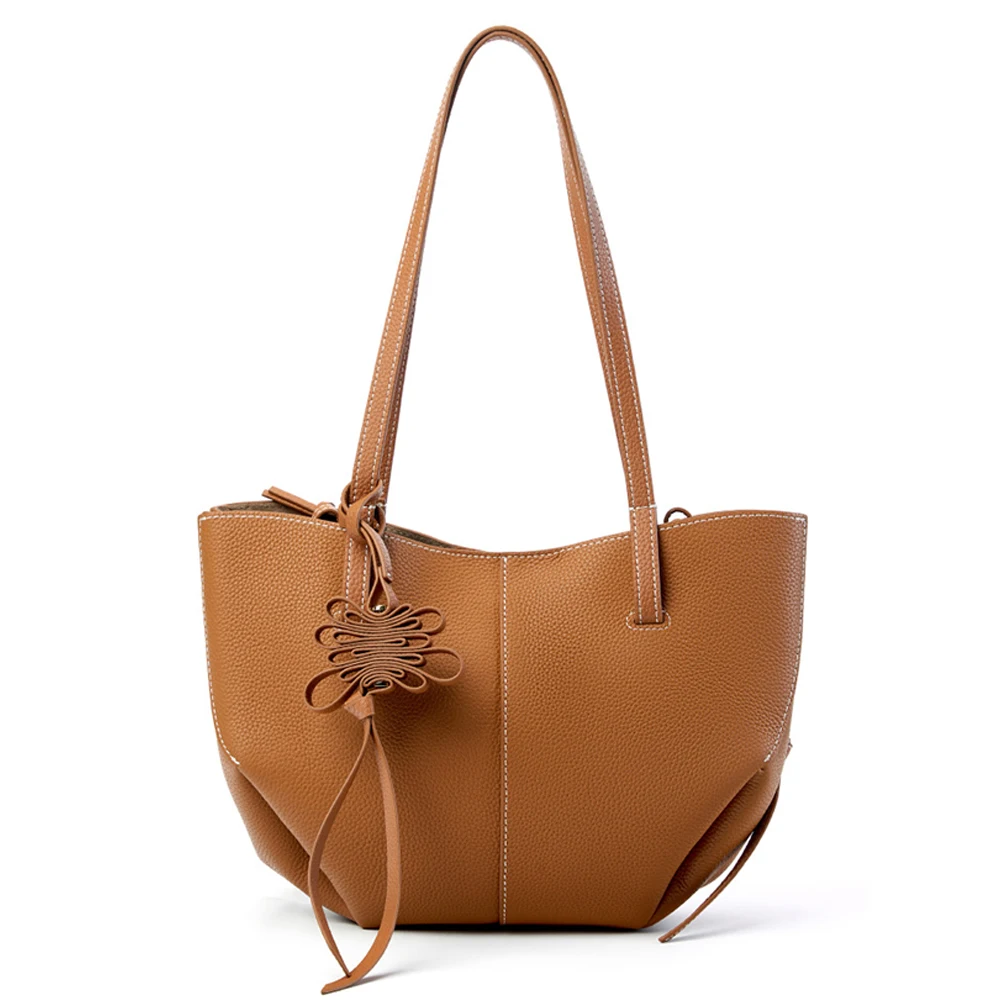 

2025 New Fashion Genuine Leather Shoulder Bag Women's Large Capacity Tote Bag Chic Brown Underarm Purse for Work & Travel