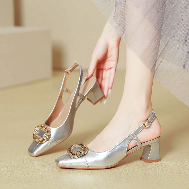 Vintage Ladies Party Shoes Closed Toe Fashion Sexy Heel Sandals Square Toe Women Sandals Lady Sandals Sexy Evening Shoes S040
