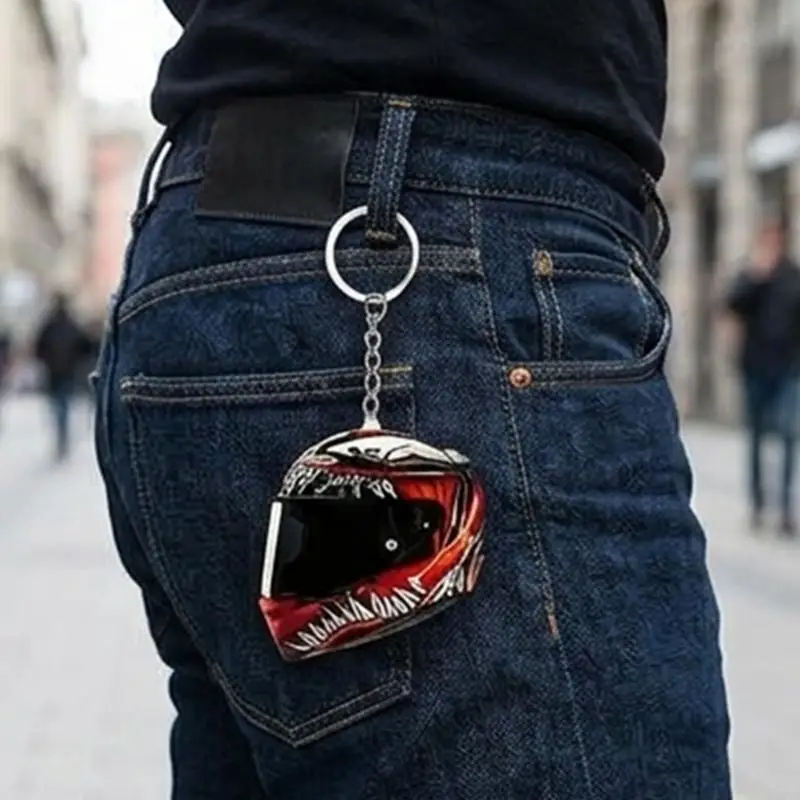 Motorcycle Helmets Bag Charm with Metal Rings for Key Backpacks Lockers and Auto Mirror Decoration Acrylic 2D Flat Keychain D7YA