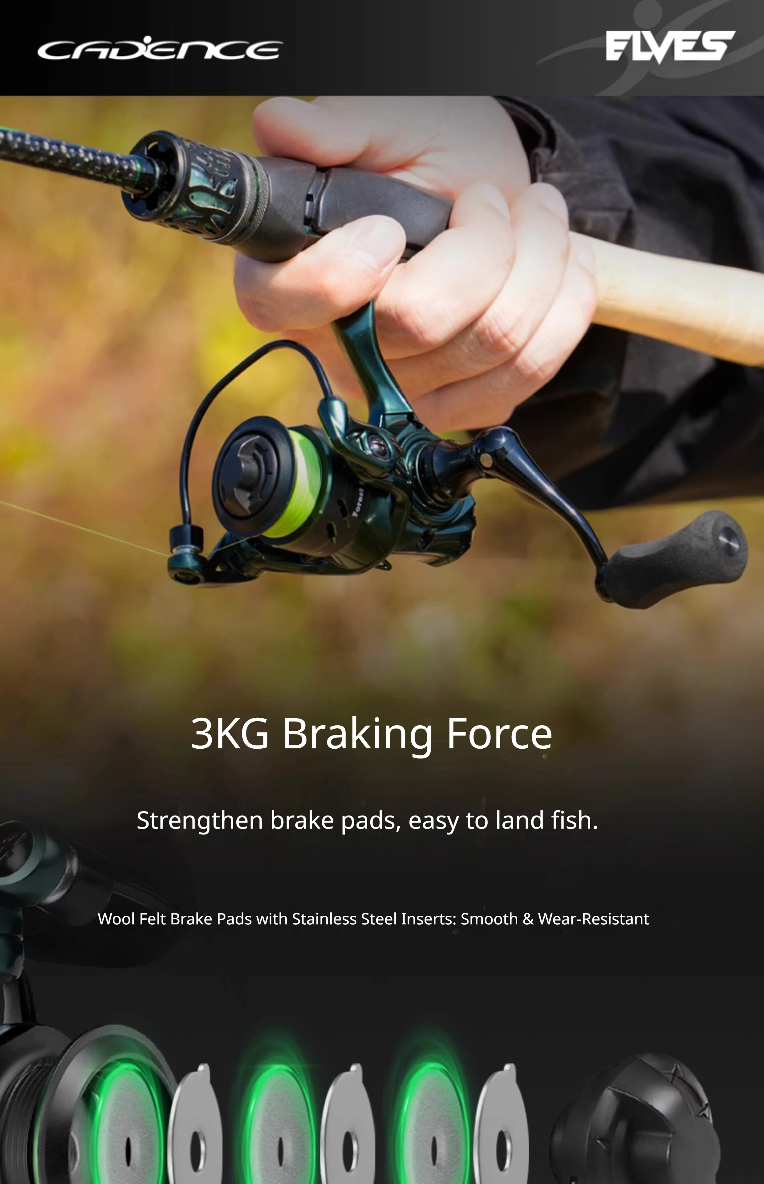 Cadence Mini-Spinnrolle, kleine Angelrolle mit schräger Spule aus Metall für Köderruten, Süßwasser-Angeln im Freien, für Angler – Detail 23