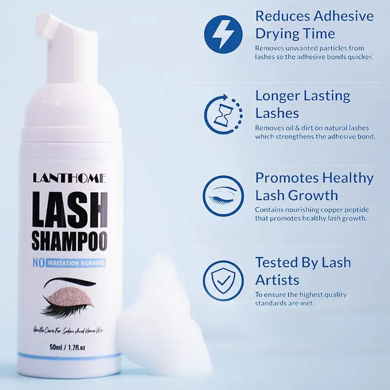 Eyelash Shampoo Cleaning Brush Kit 50ml Lash Extension Foam Cleaner Gentle No Stimulation Makeup Removal Thick Soft Bubble