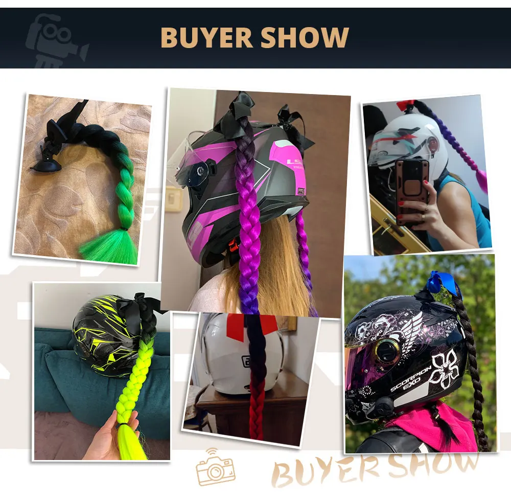 Helmet Accessories Motorcycle Helmet Braids Woman Braids Wig With Sucker Motocross Cycling Styling Twist Dual Pigtail Ponytail