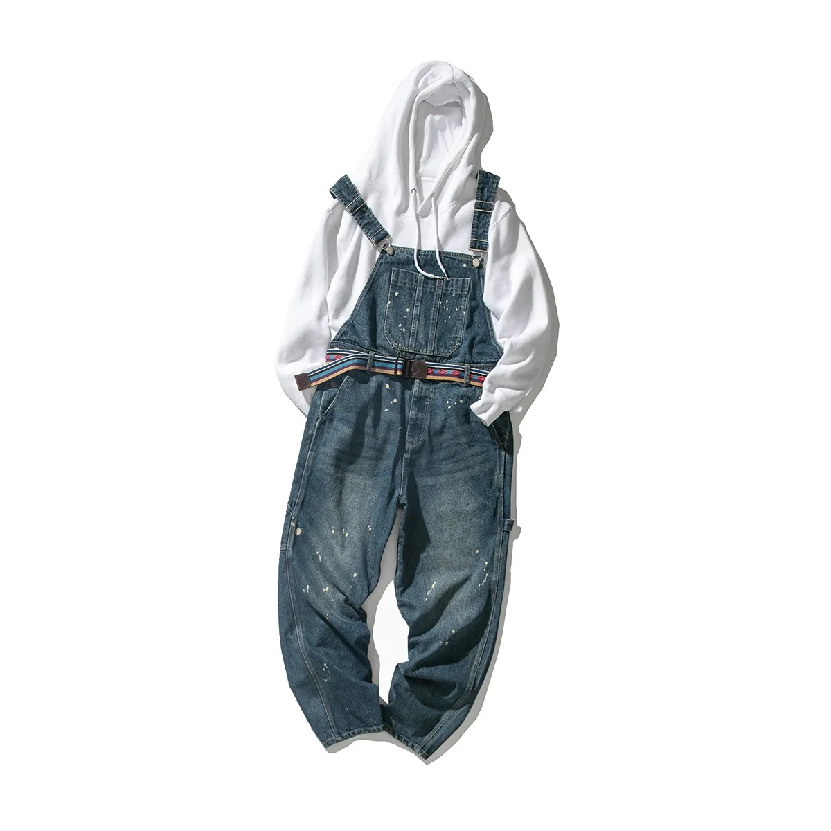 Autumn Mens Jeans Simple Fashionable Bibs Streetwear Jumpsuits Washing Paint Point Suspender Pants Full Length Overalls