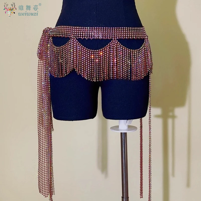 Vrouwen Buikdans Heupriem Sjaal Diamant Prachtige Kwastje Sjaal Taille Keten Rave Outfit Toneelkostuum Oefenaccessoires