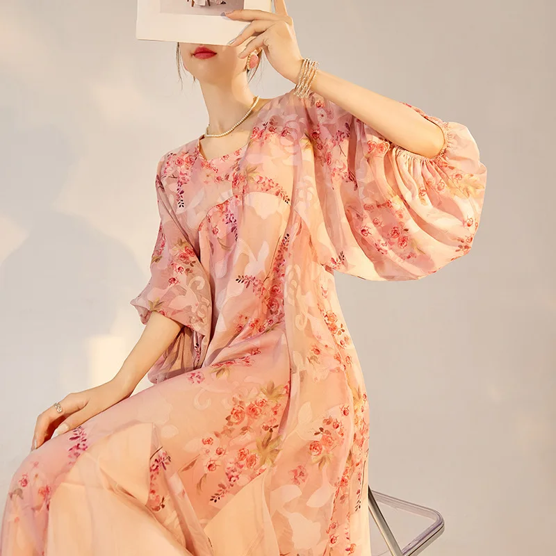 UMI MAO Feenkleid, französisches Frühlings- und Sommerkleid, schlankmachender Blumen-Socialite-Stil, super schönes, elegantes, atemberaubendes Kleid