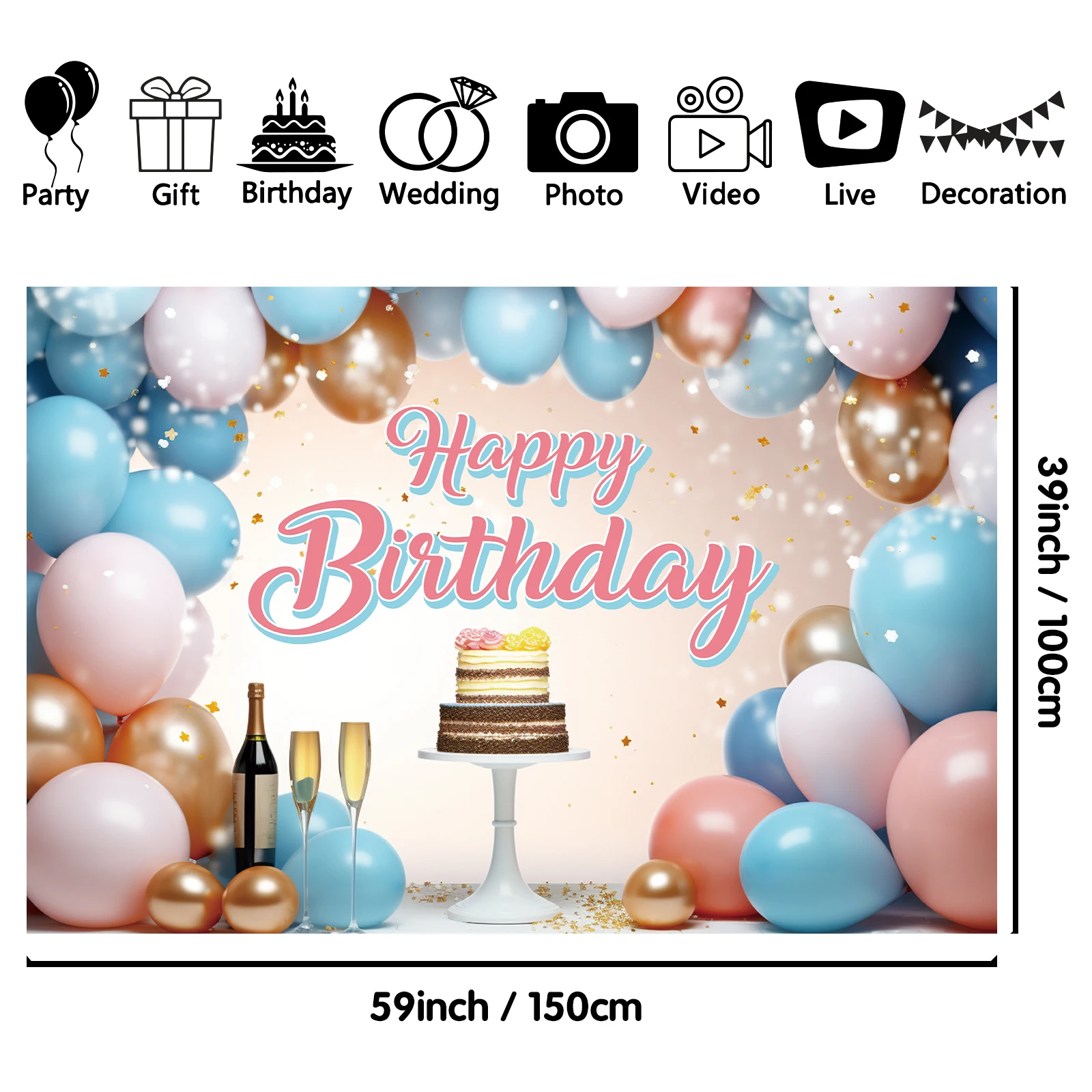 1PCS 100x150cm Happy Birthday(20) Theme Backdrop,Photography Background,Used To Gifts,Activities Or Other Party Decoration