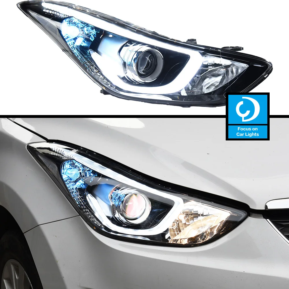 Car Front Headlight For Elantra 2011-2016 Korea Fiesta LED HeadLamp Styling Dynamic Turn Signal Lens Automotive Accessories 2PCS