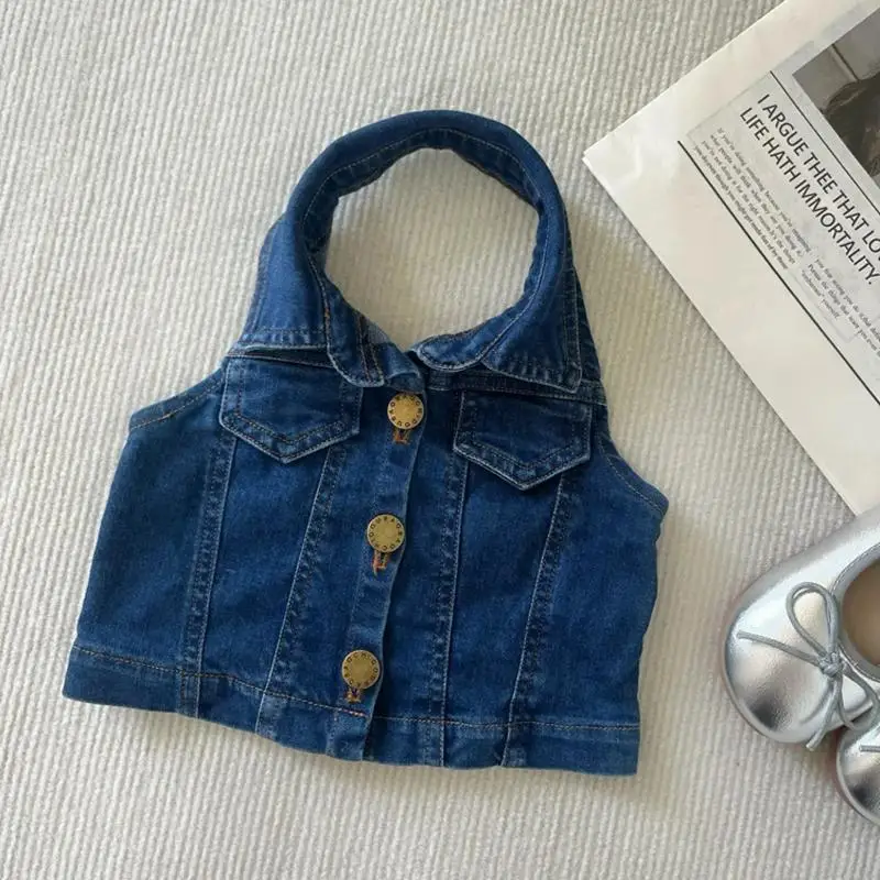 Backless Tops Vests+skirts,fashion Kids Children Summer Cool 2pcs Clothes Suits 2026 Baby Girls Denim Clothing Set