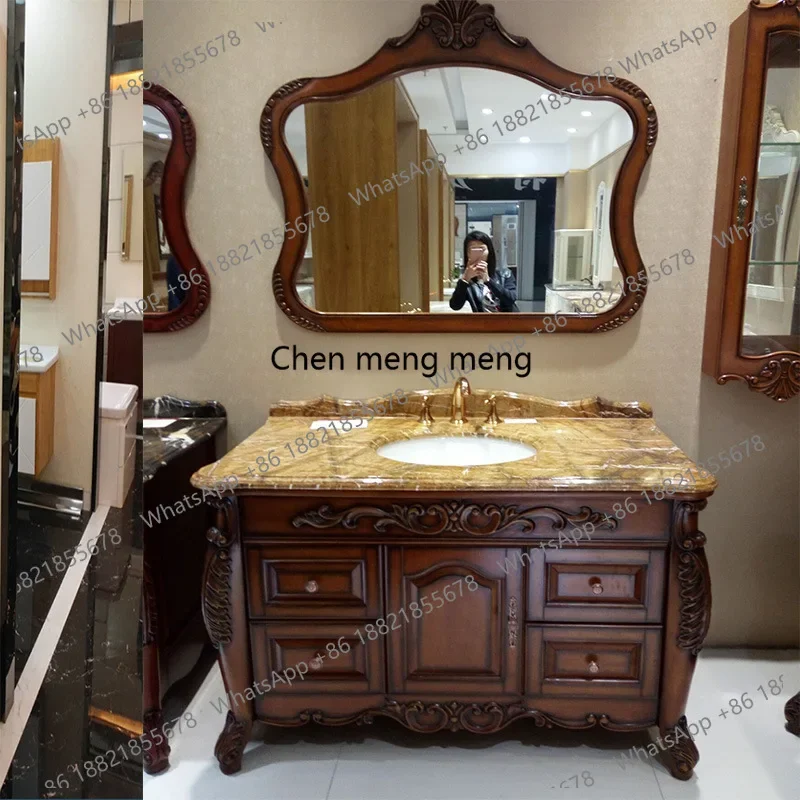 F181 Antique European bathroom cabinet, oak bathroom cabinet, American solid wood, hand wash basin cabinet combination