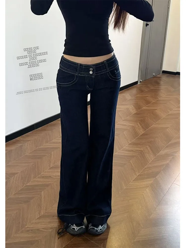 

Женские джинсы с низкой посадкой, облегающие, из оригинального денима, с микроэластичной прямой штаниной, повседневные, в винтажном стиле, без бренда