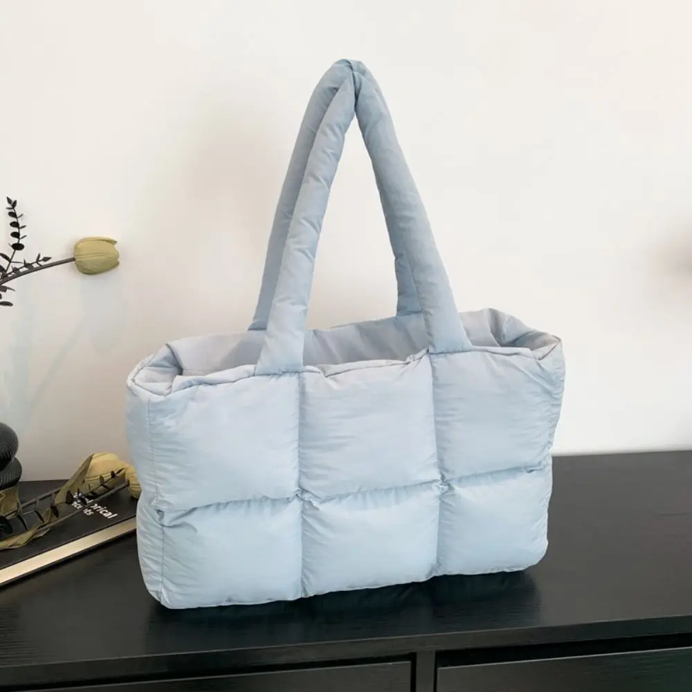 Casual School Bag Down Cloth Handbag Underarm Bag Fashion Large Capacity Tote Bag Simple Commute Puffy Bags Unisex