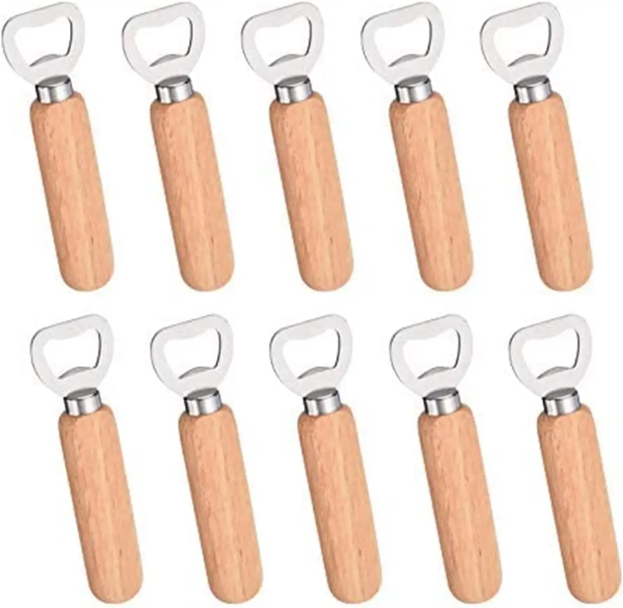 

10pcs Wine Opener Bartender Bottle Opener Rubber Wood Handheld Wine Beer Soda Glass Cap Bottle Opener for Home Kitchen Bar