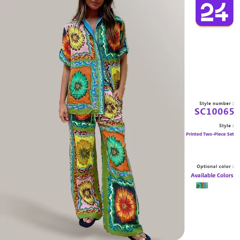 

M Faion Personalized Print ort Sve Casual Holiday Loose Two-Piece Set Women's Spring Commute Sle Floral Pantsuit