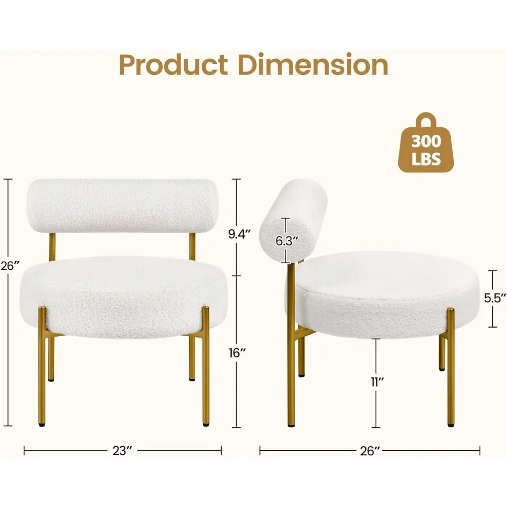 مجموعة كراسي الغرور الحديثة مكونة من كرسيين من القماش Boucle بأرجل معدنية ذهبية لتزيين غرفة المعيشة وغرفة الماكياج