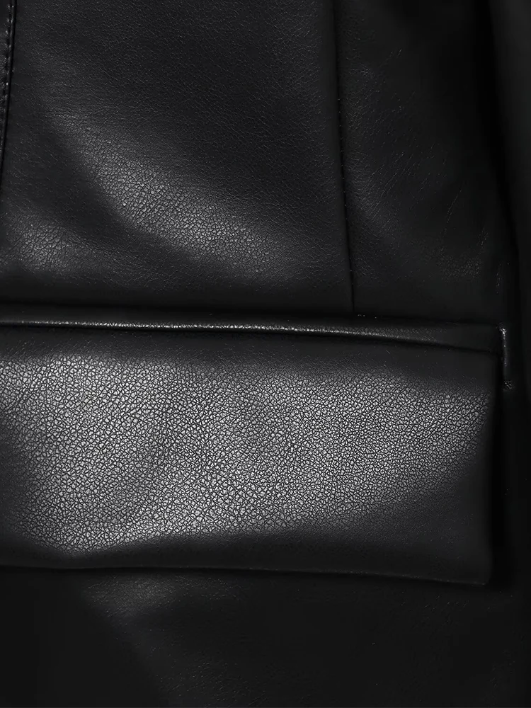 Estilo europeu e americano outono novo estilo de viajante feminino fino plutônio imitação de couro textura manga longa com decote em v terno jaqueta