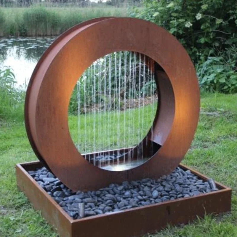 steel round water table out door garden water feature water fall fountain pond