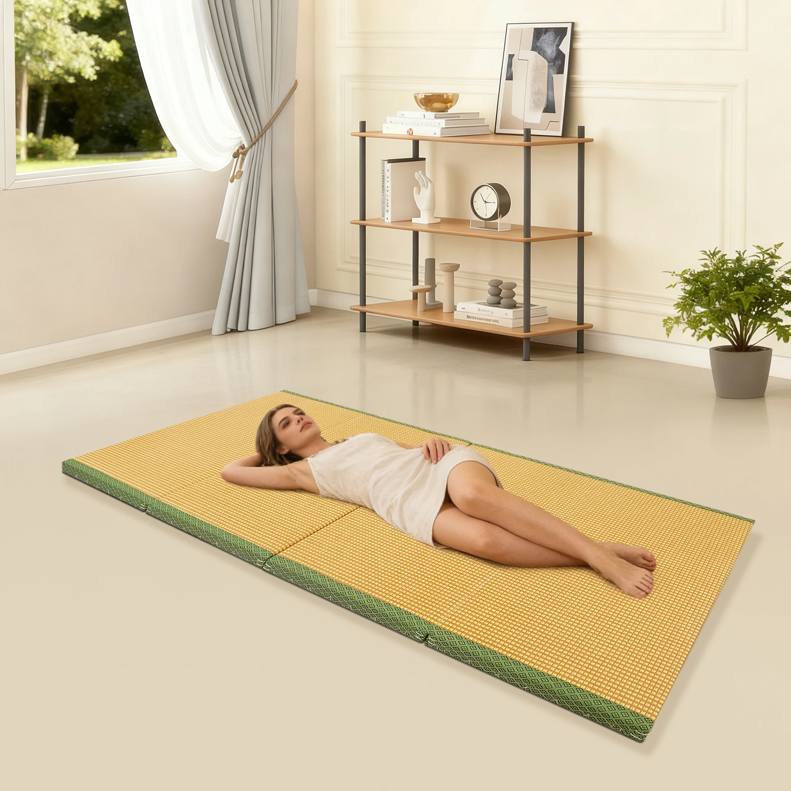Folding Tatami Mat Portable Artificial Rattan Floor Mattress for Living Room Camping Office Nap Breathable Comfortable