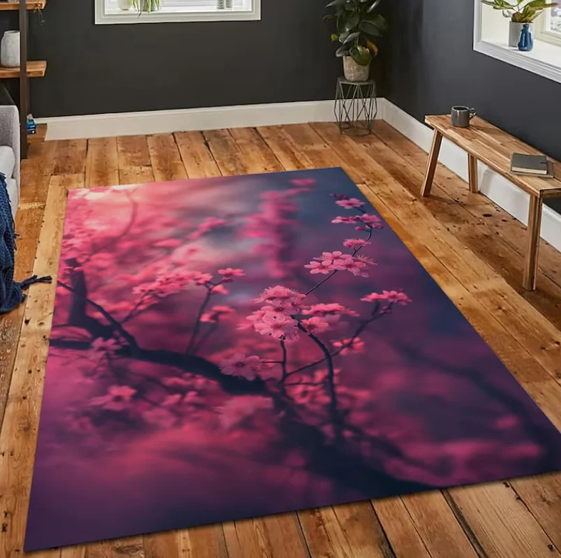 Alfombra con diseño de pez Yin Yang Koi, alfombra japonesa con diseño de flor de cerezo, alfombra de arte asiático para sala de estar, dormitorio, decoración del hogar, alfombra