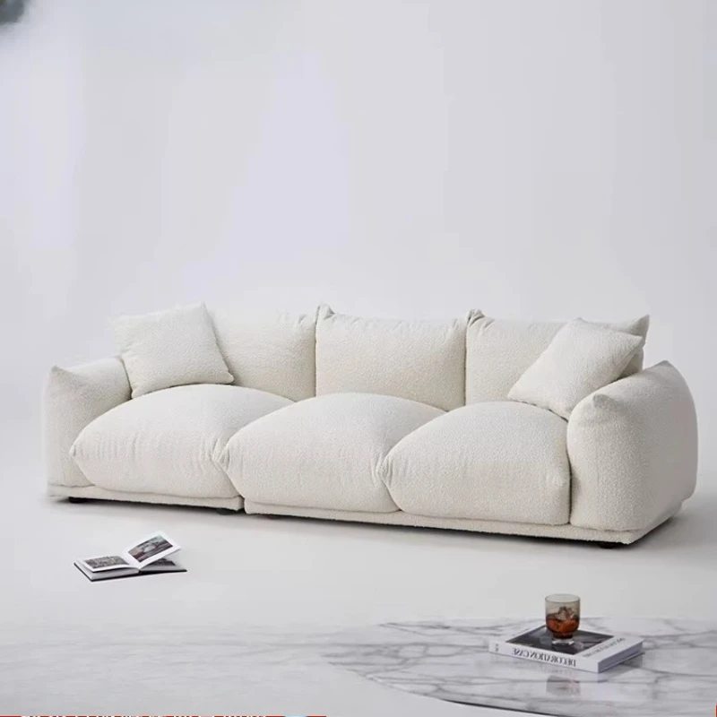 

Bread sofa living room white lamb wool straight row three-person sofa