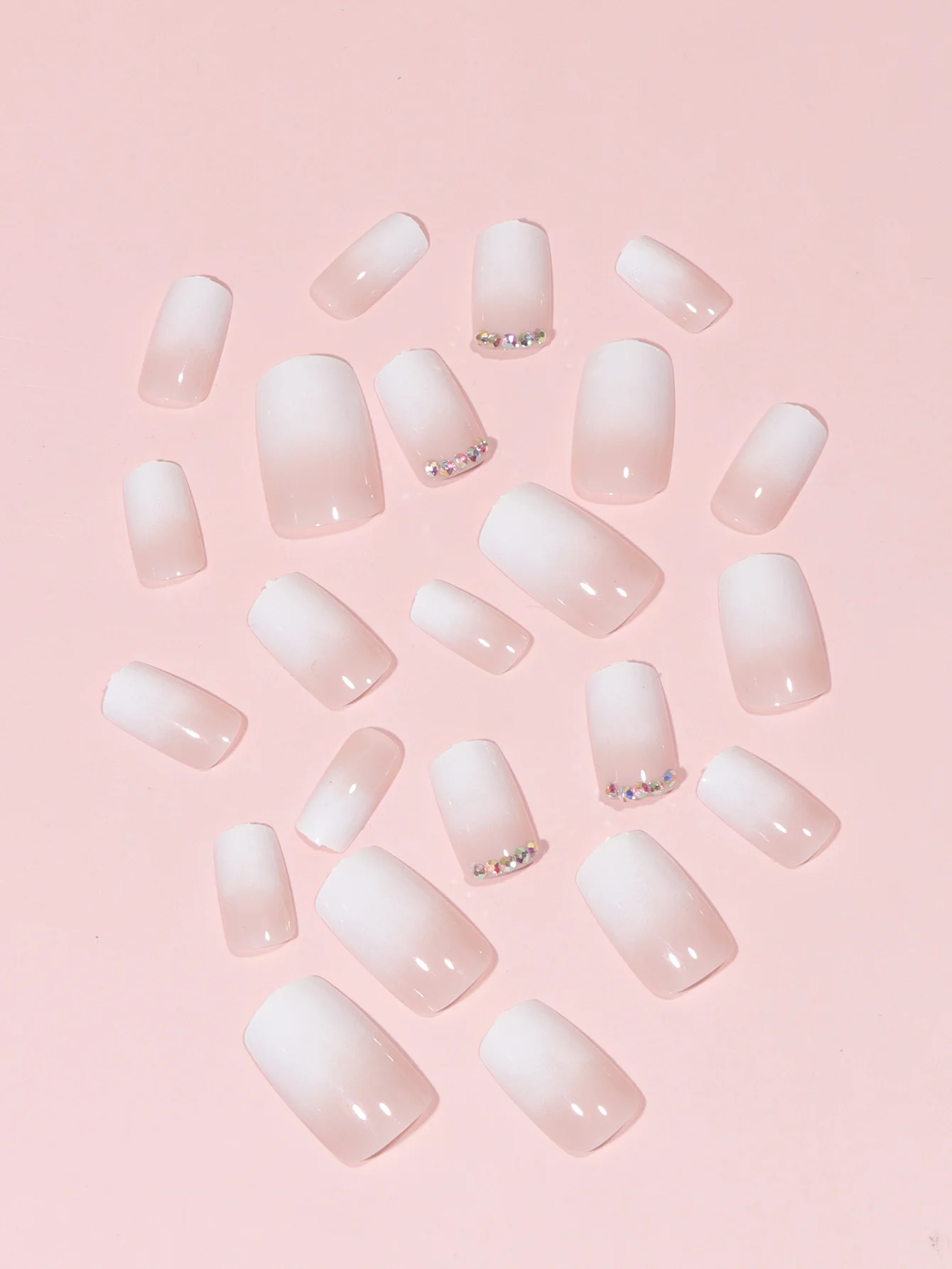 24pcs Long Coffin Gradient Rhinestone Decor Fake Nail & 1sheet Tape & 1pc Nail File