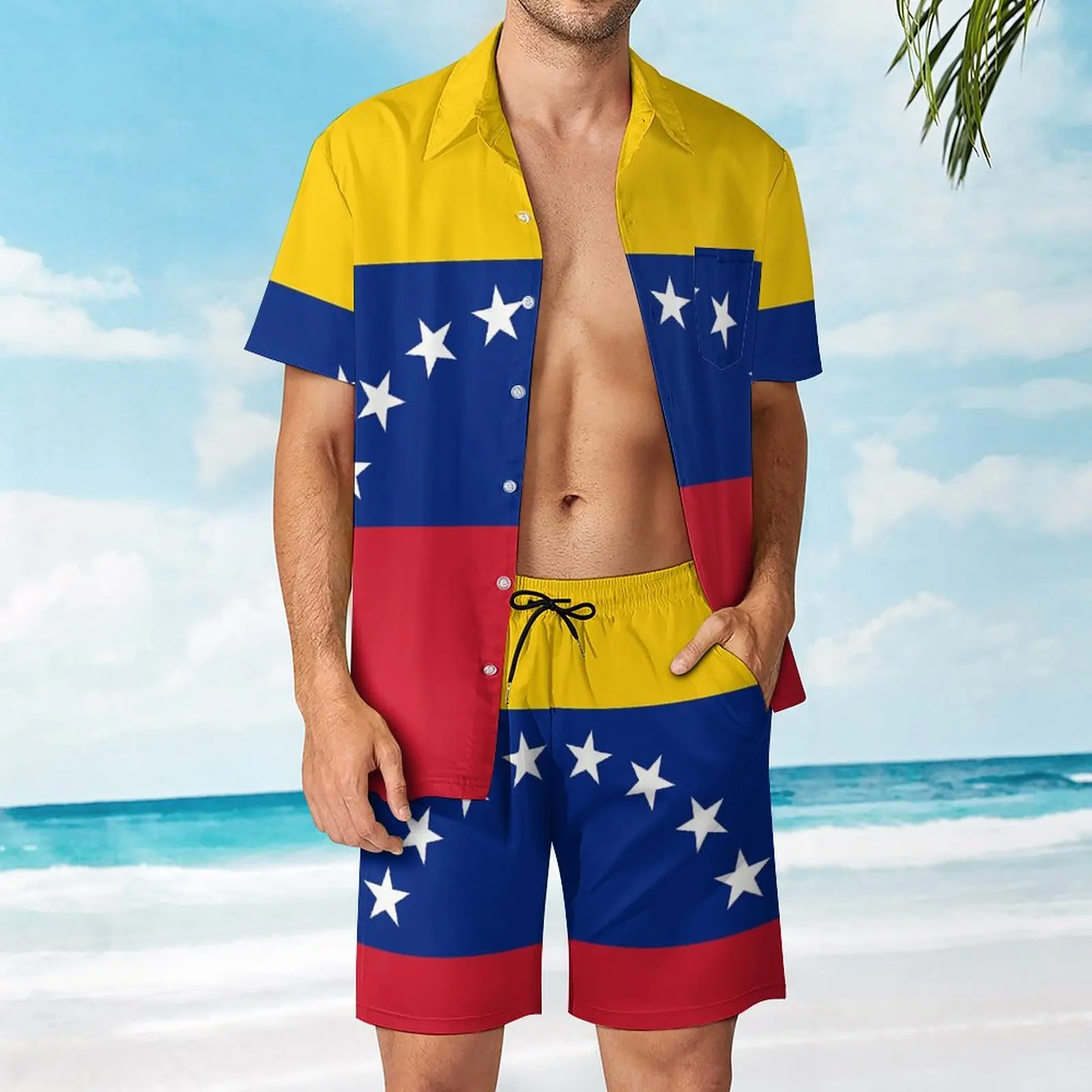 2 Pieces Suit Flag of Venezuela Bandera Venezolana Venezuela Vintage Men\'s Beach Suit Hot Sale  Running USA Size