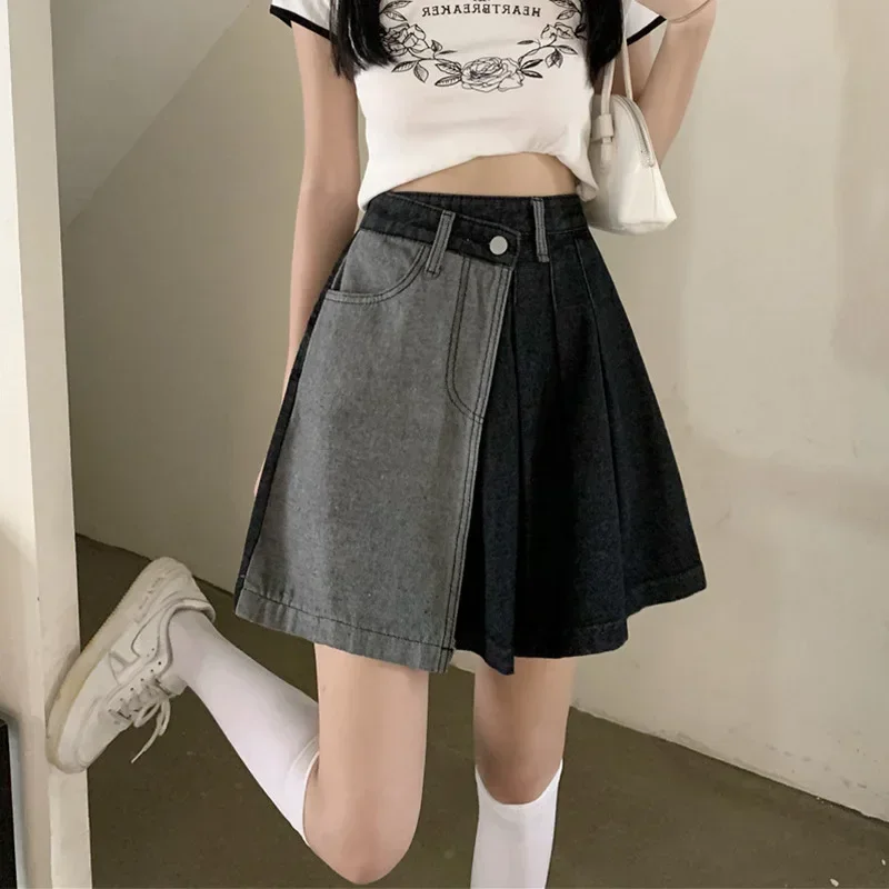 

Deeptown Pleated Denim Skirt Vintage Y2k Women Sexy Mini Skirt Irregular Streetwear Fashion Casual Retro Jeans Skirts Aesthetics