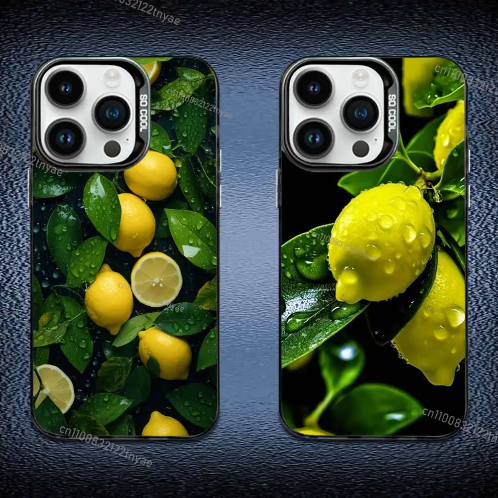 

Retro Fruit lemon Phone Case IMD Color Silver Shell For IPhone 17,16,15,14,13,12,11 Pro Max Plus Black Cover
