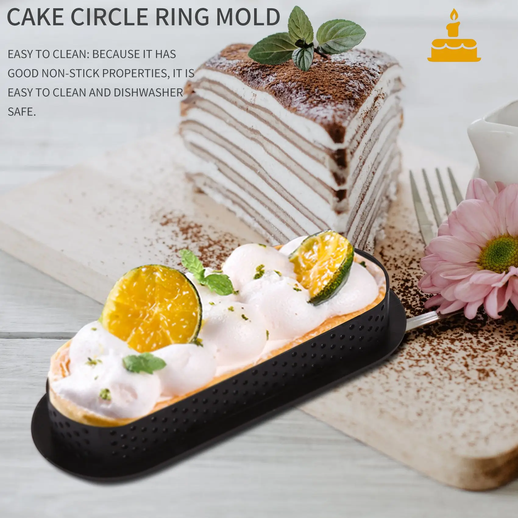 6Pcs Oval Tart Rings Heat-Resistant Perforated Cake Mousse Ring Non Stick Bakeware Tart Mini Cake Mold Cake Rings