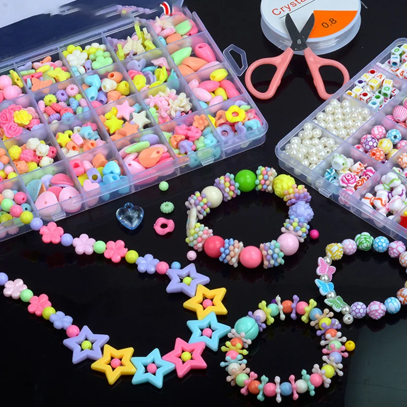 

Making Girls DIY Jewelry Bead Set Kit for Kids Girl Pearl Beads for Bracelets Rings Necklaces Creativity Kits Art Craft