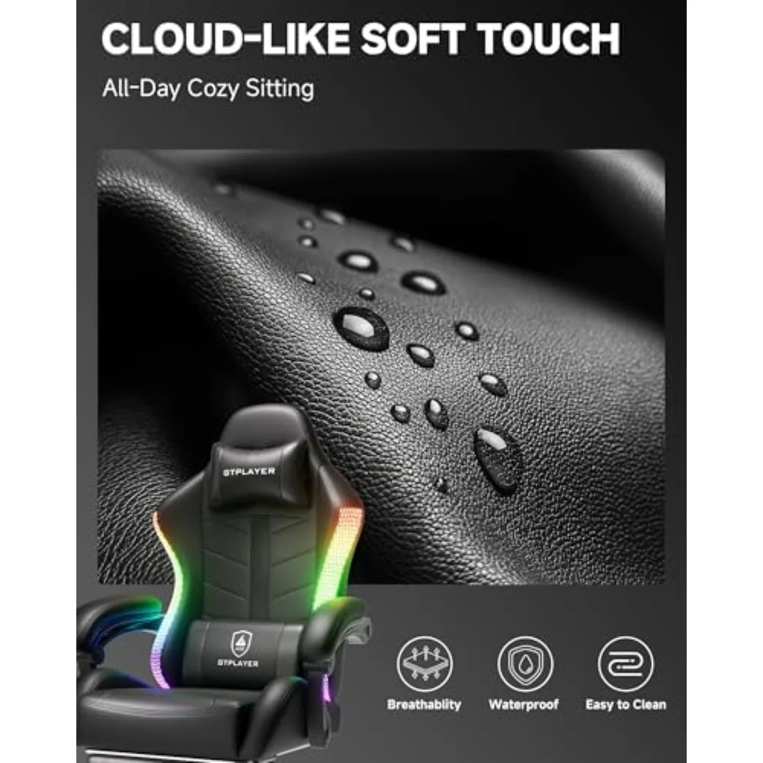 Gaming Chair, Computer Game Chair for Adults, RGB Black | Ergonomic Comfort Video Game Chair with Footrest view 5