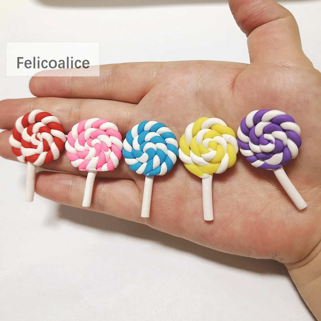1/2PCS Große Simulieren Ton Lolipop Nette Plastilin Süßigkeiten Flache Rückseite für Kinder DIY Telefon Dekoration Schreibtisch Dekoration fee Garten – Detail 26