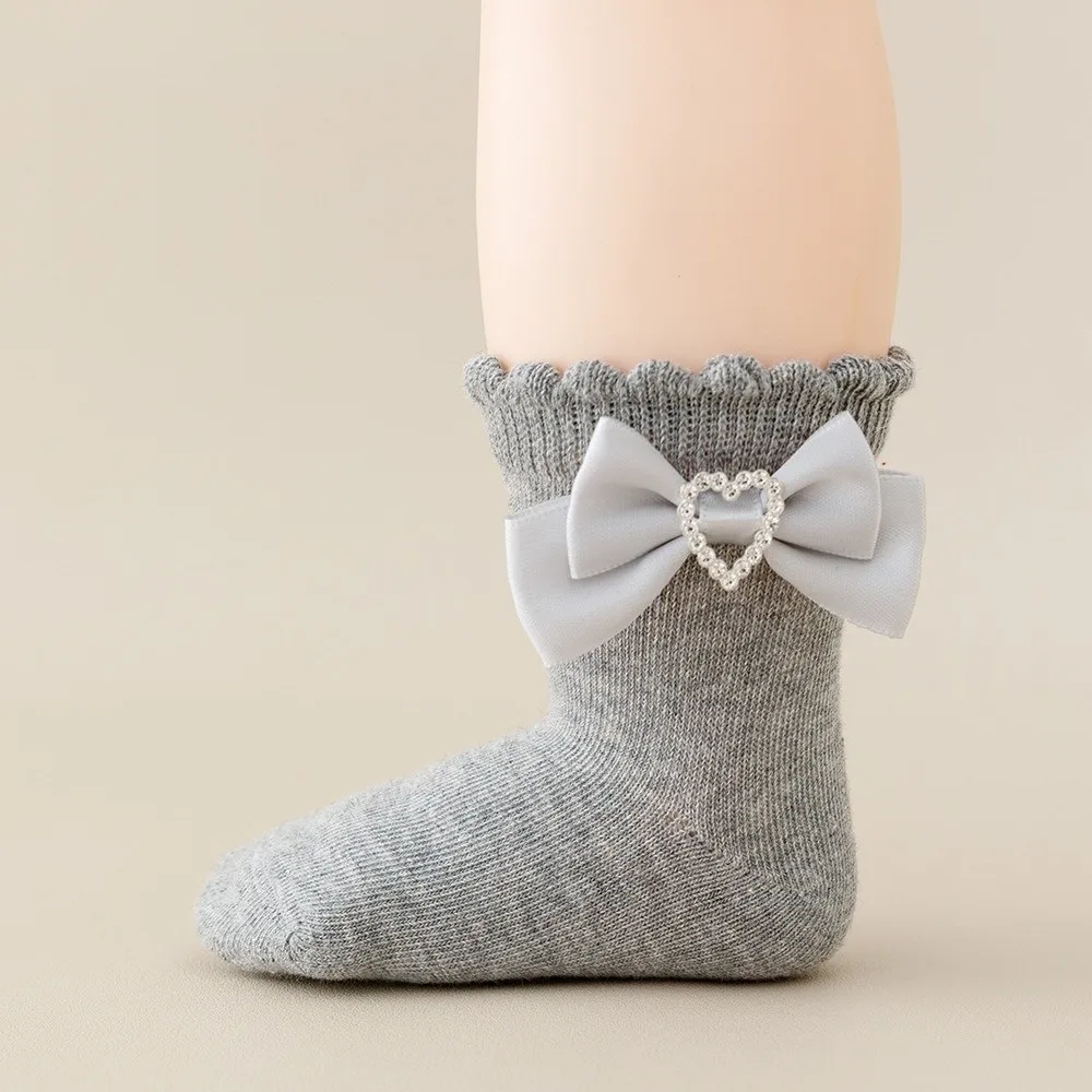 1 Pair Cute Bow Decorated Girls Ankle Socks Soft Cotton Breathable Infant Summer Socks Ruffle Design Dress Socks Toddlers 0-4T