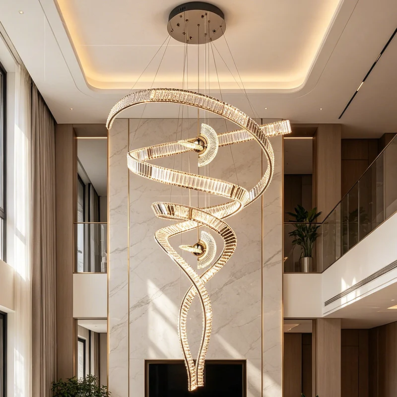 Modern Crystal Stair Chandelier Lights Indoor Lighting Ceiling Lamp Hanging Light LED Chandeliers for Living Room Indoor Lightin