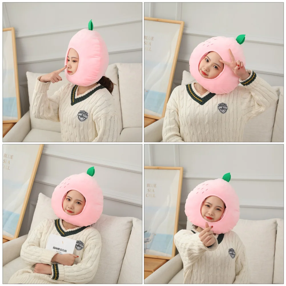 Funny Party Hats Peach Hats Stuffed Headwear Cap Novelty Plush Hat Fruit Headdress for Carnival Party Dress Accessories