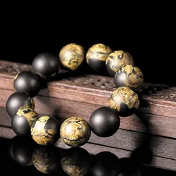 Vintage Men Bracelet  12 14 20mm Natural Wood Bead Tibetan Buddha Bracelet Charm Wood Beads Ethnic Tribal Wristbands Men Jewelry