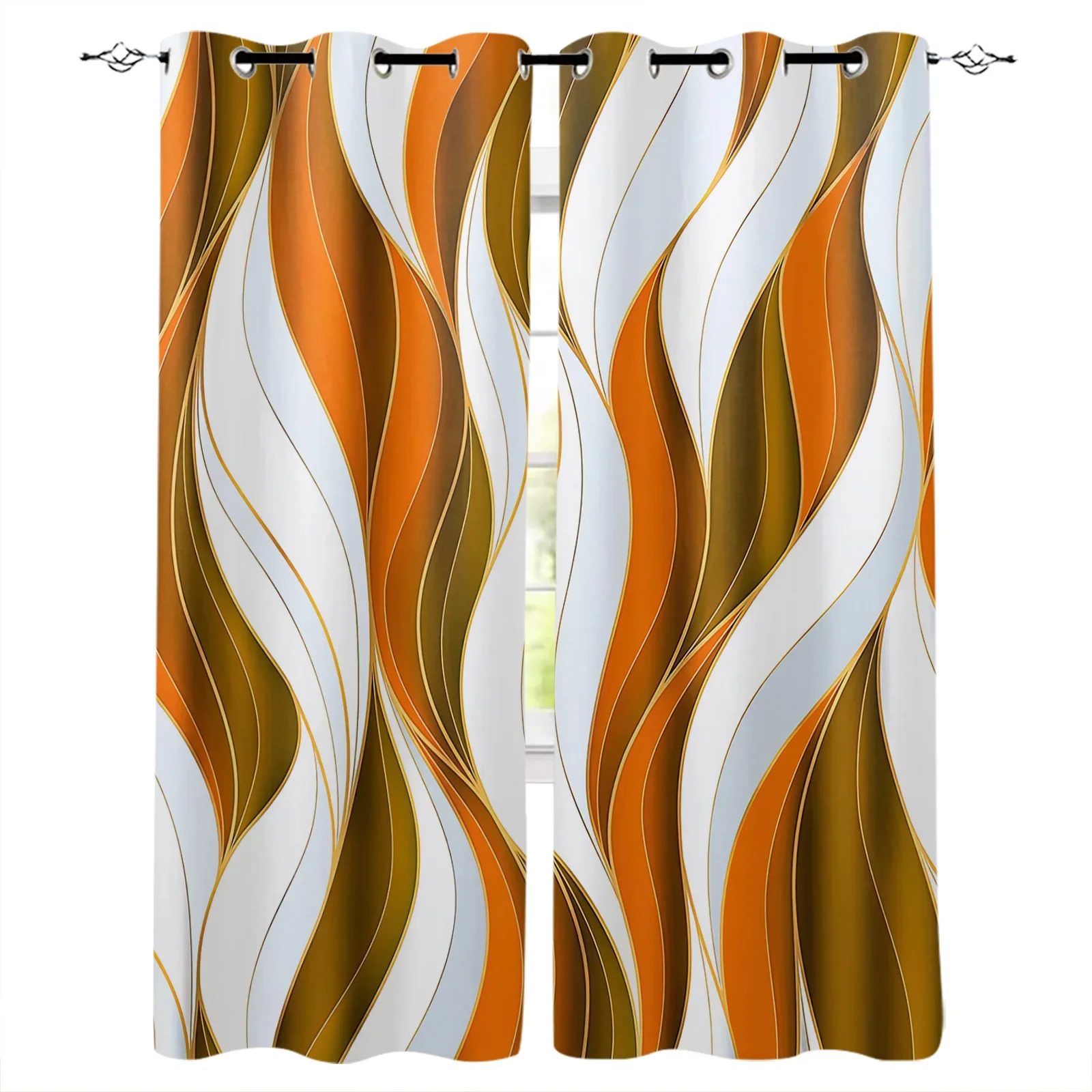 Abstract Gradient Line Color Block Twisted Orange Curtains for Living Room Kids Bedroom Window Curtain Hall Drape Long Cortinas