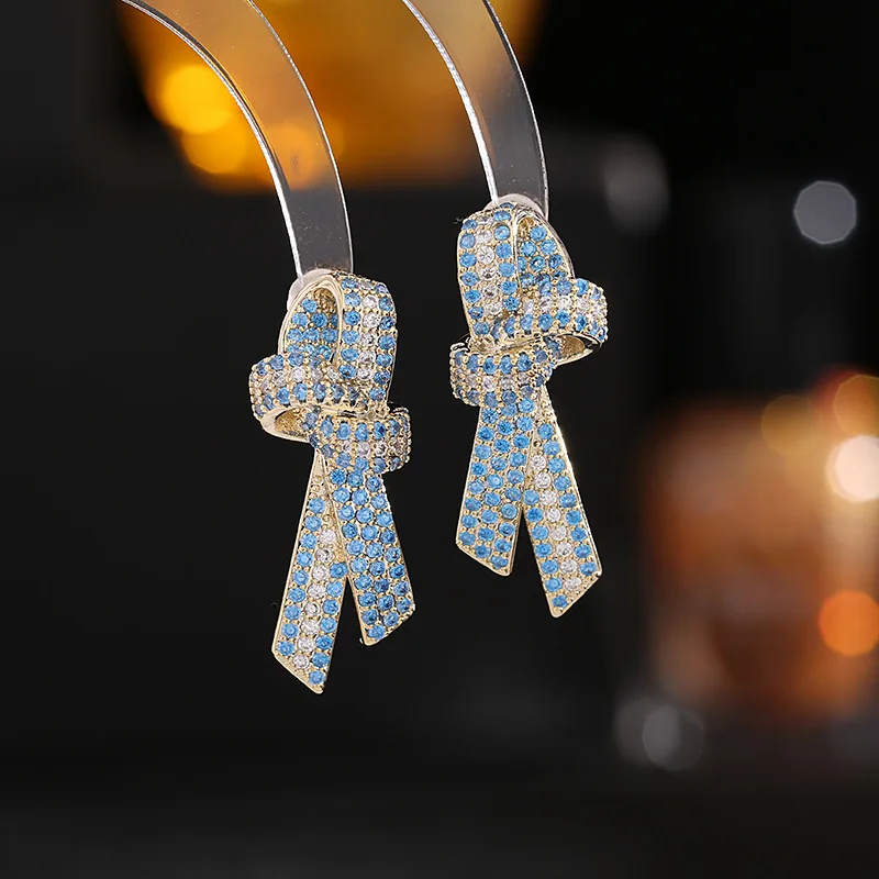 Bilincolor Zircon Inlaid Three-dimensional Ribbon Bow Stud Earrings for  Gift