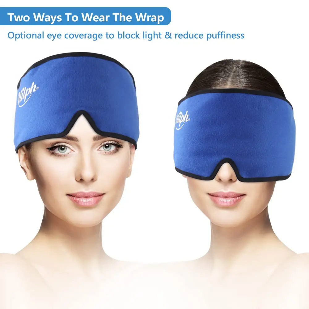 Head Ice Pack Wrap for Headaches Migraines Cold Hot Compress Therapy for Pain Stress Relief Blockout Lights Sleep Adjustable Cap