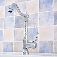 Polished Chrome Brass 360 Swivel Spout Single Hole Deck Mount Hot & Cold Tap Kitchen Sink Faucet Mixer Tap Lsf636