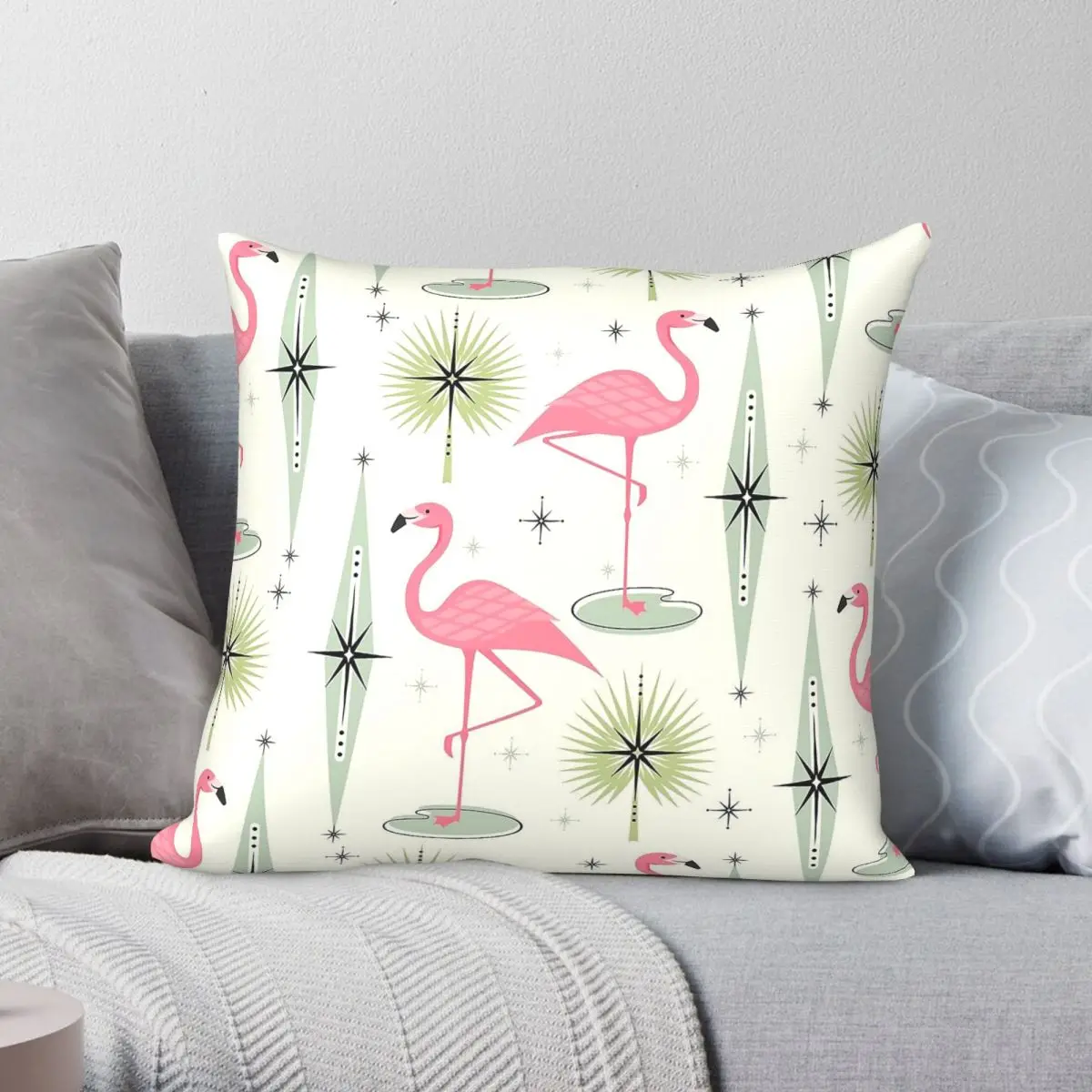 Atomic Starburst Flamingo Pillowcase Polyester Linen Velvet Printed Zip Decor Pillow Case Sofa Cushion Cover