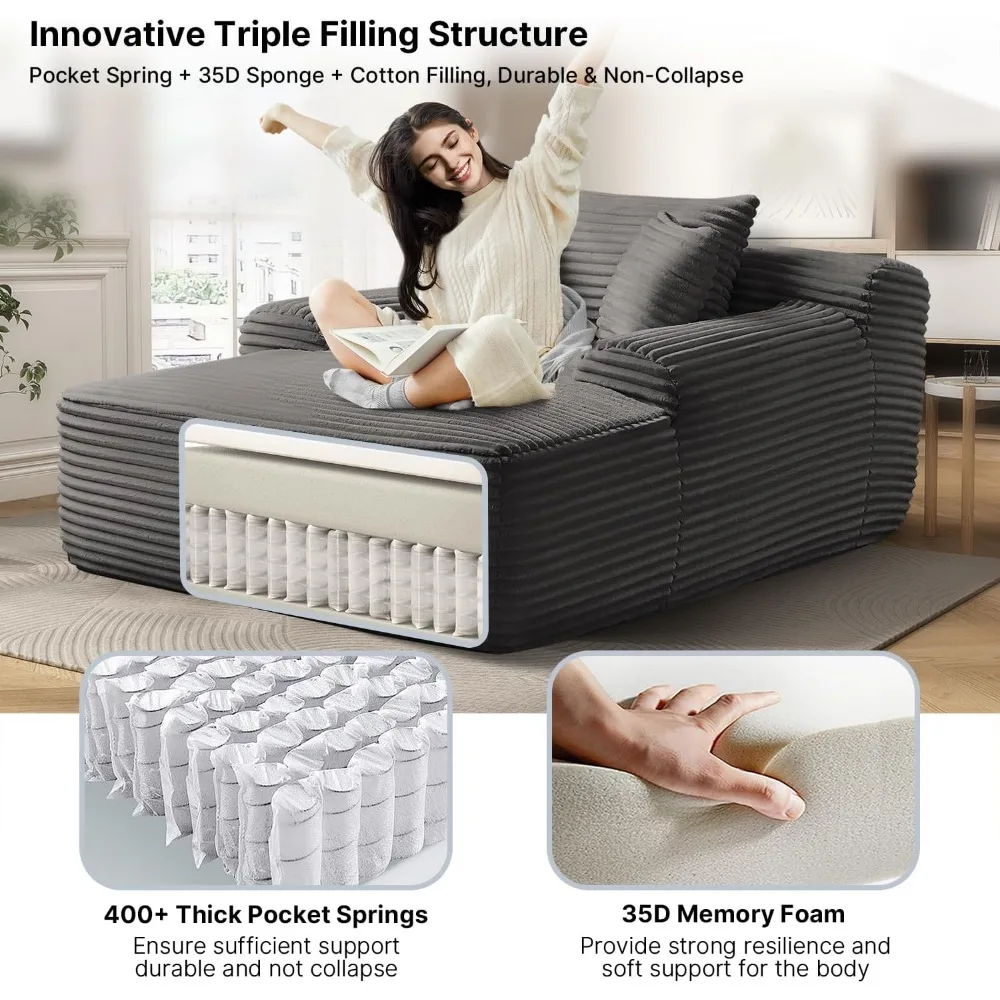 كرسي صالة سروال قصير من القطيفة باللون الرمادي كبير الحجم، سرير أريكة سحابي داخلي، أريكة مريحة منفوشة لغرفة النوم أو غرفة المعيشة