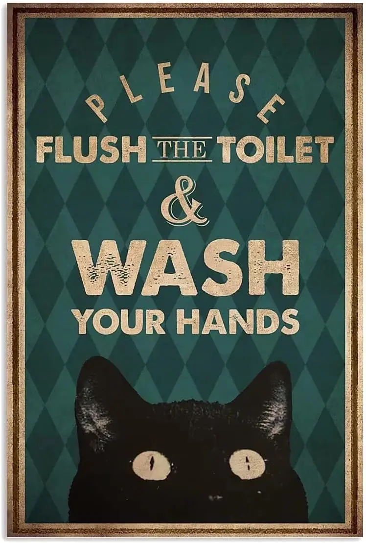 Lustiges schwarzes Metallschild „Bitte spülen Sie die Toilette ab, waschen Sie sich die Hände“ Blechschild für Bauernhof, Café, Bar, Pub, Bier, Zuhause, Wanddekoration