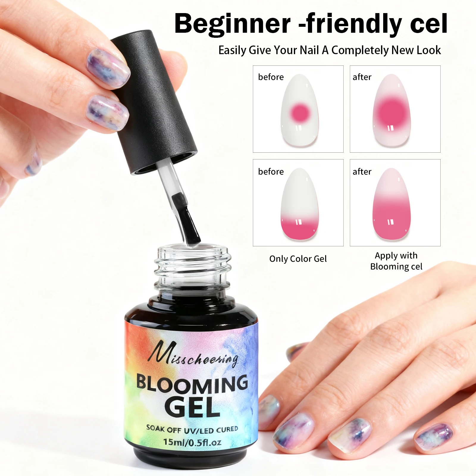 15 ml klares florales Weihnachts-Nagelgel, wischfest, mit Marmormuster, Naturstein, Aquarell, Blumenmuster, DIY-Nagelkunst-Design