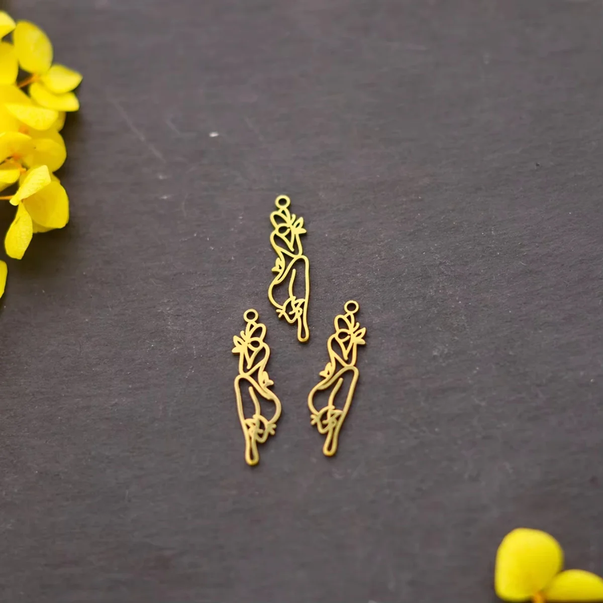 3pcs Abstract Female Figure Charms Stainless Steel Line Art Flower Lady Pendant for DIY Jewelry Making Necklace Earring Supplies